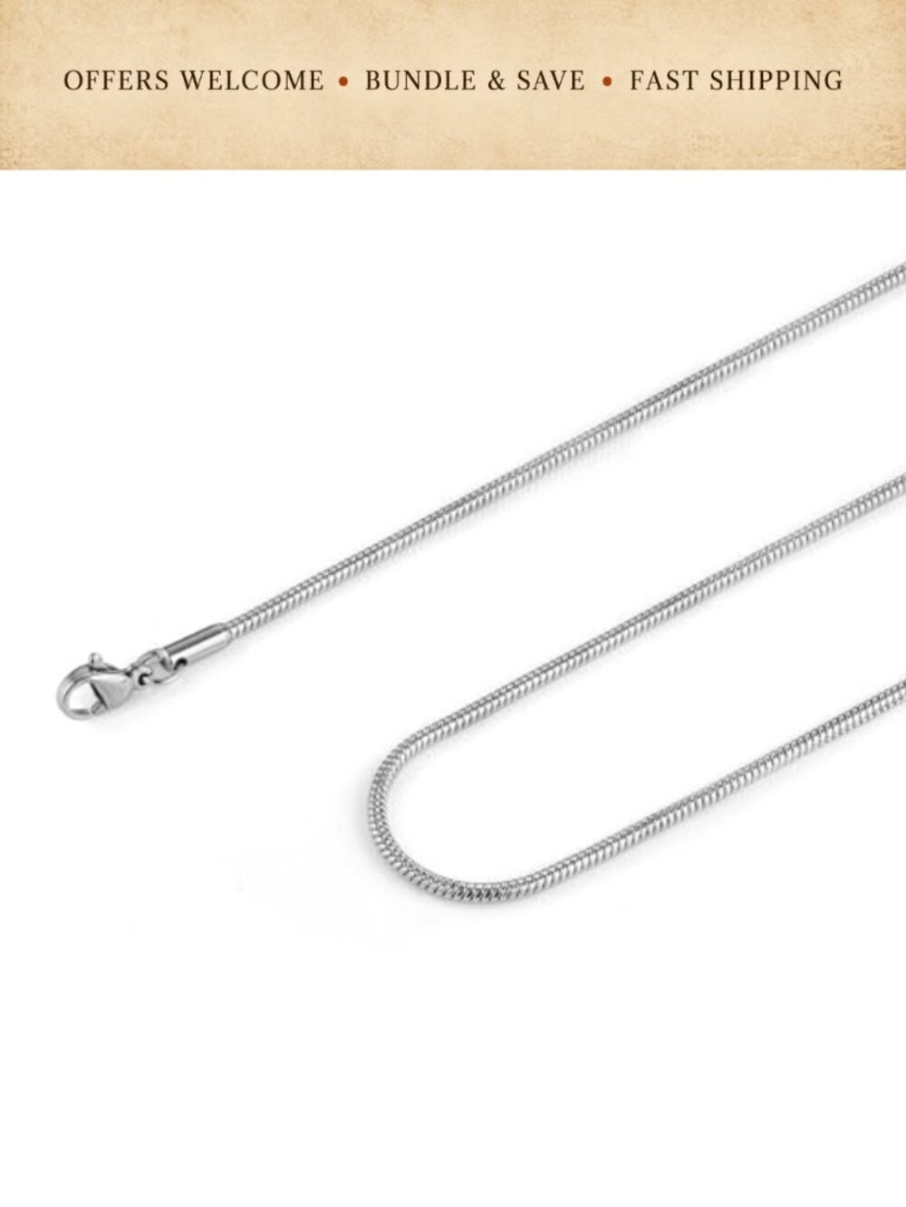 Snake Chain Necklace Stainless Steel Lobster Clasp Classic Style